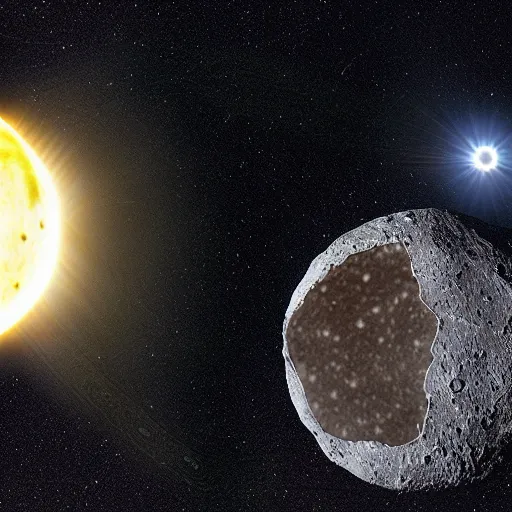 Image similar to hyper realistic photo of the solar system asteroid hitting the moon