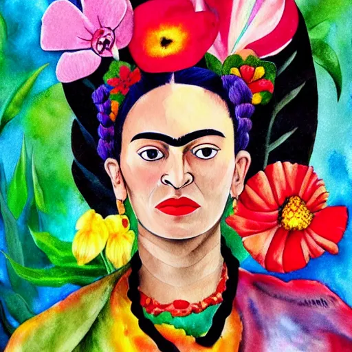 Image similar to painting of colorful wild flowers frida kahlo style in Watercolor