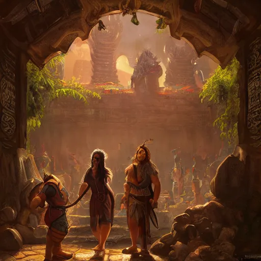 Prompt: A Kender, a Gully Dwarf and a Gnome all walked into a bar in the Lost City of Kharoshe, oil painting, insanely detailed, Larry Elmore, Greg Rutkowski, Charlie Bowater, Fantasy Art, Dungeons and Dragons, Dragonlance Illustration, unreal 5, DAZ, hyperrealistic, octane render, RPG portrait, dynamic lighting, fantasy art, beautiful face