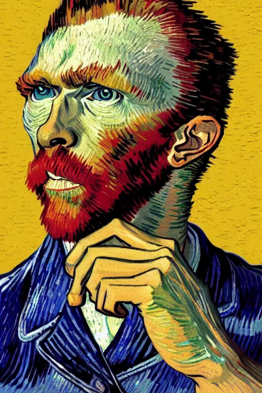 Image similar to vincent van gogh, zx spectrum color palette, anatomy, only two hands, highly detailed, digital painting, artstation, concept art, smooth, sharp focus, illustration, Unreal Engine 5, 8K, art by art by artgerm and greg rutkowski and edgar maxence