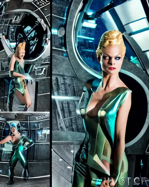 Prompt: photoshoot of young jerry ryan as seven of nine, star trek theme, the borg, photoshoot in the style of mario testino