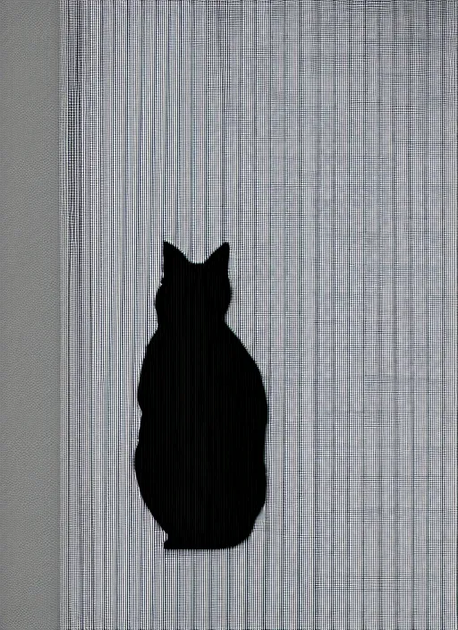 Prompt: a cat silhouette behind a semitransparent window curtain