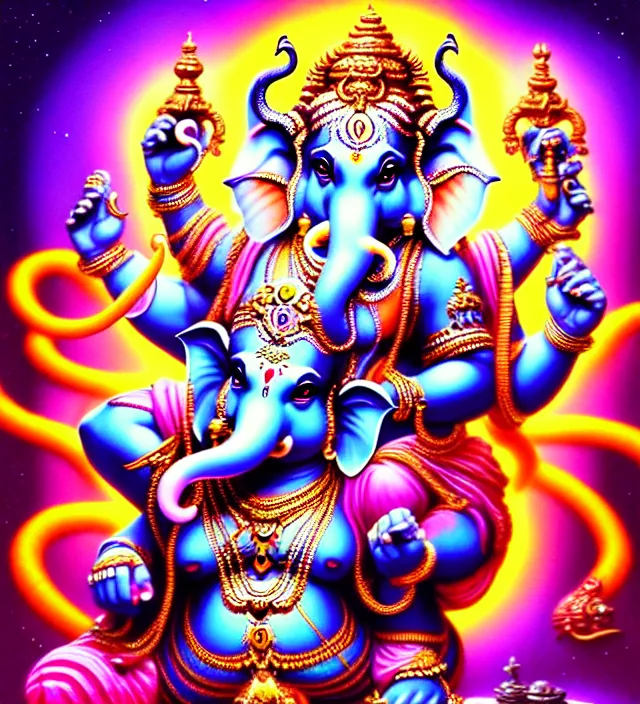 Image similar to lisa frank pattern fantasy character portrait of ganesha, ultra realistic, wide angle, intricate details, blade runner artifacts, highly detailed by peter mohrbacher, wayne barlowe, boris vallejo, hajime sorayama aaron horkey, gaston bussiere, craig mullins