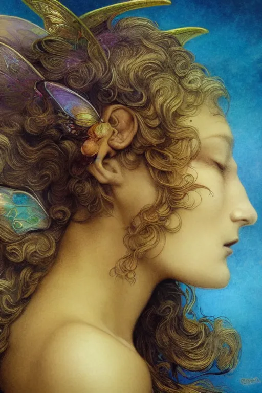 Image similar to a faerie, profile portrait, golden ratio, detailed, rainbowshift, by jean - baptiste monge and maxfield parrish and artgerm