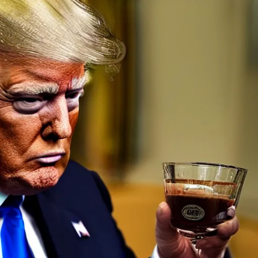 Prompt: Donald trump drinking his morning covfefe, award-winning photograph