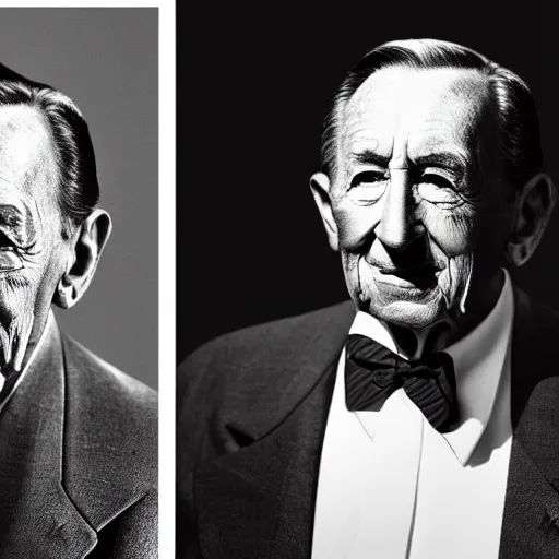 Image similar to old walt disney at age of 9 0 years old, color ( sony a 7 r iv, symmetric balance, polarizing filter, photolab, lightroom, 4 k, dolby vision, photography award ), vogue, perfect face, movie poster