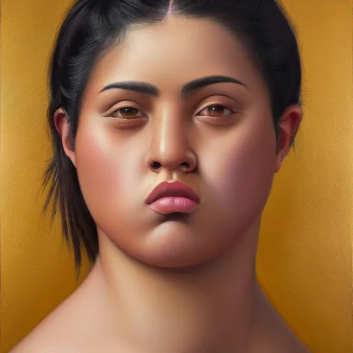 Prompt: A portrait of a strong and thick attractive non-binary person, saturated skin tone, Mexican, oil painting, majestic, detailed, high resolution