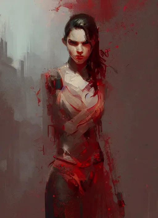 Prompt: female geshia girl, beautiful face, rule of thirds, intricate outfit, spotlight, concept art, red tones, digital painting, by greg rutkowski, by jeremy mann,