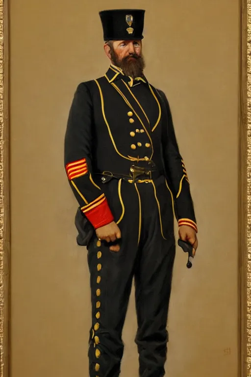 Image similar to full body portrait of the dictator of the dallas mavericks, 1 8 8 9, in full military garb, oil on canvas by william sidney mount, trending on artstation