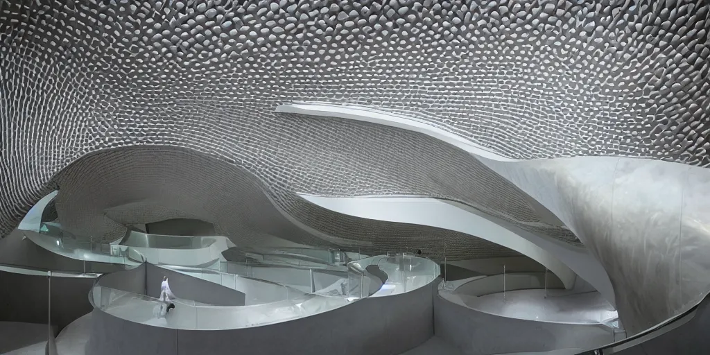 Image similar to extremely detailed stunning beautiful futuristic smooth curvilinear museum interior