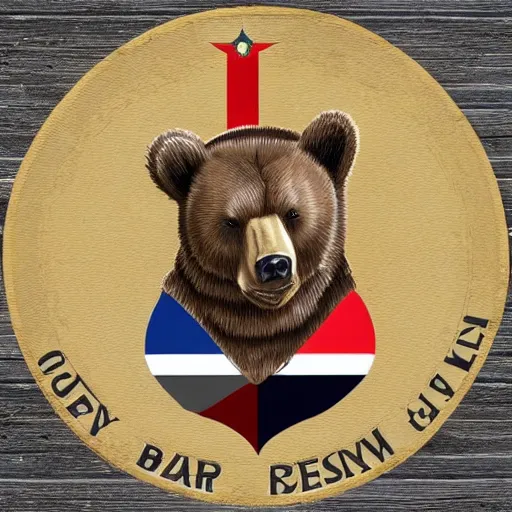 Image similar to bear as Army commander, special forces, Russian flag, realistic,