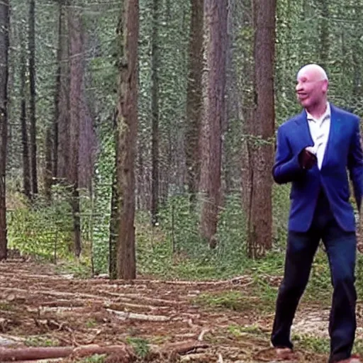 Prompt: trail cam footage still of Jeff Bezos fanning himself with money