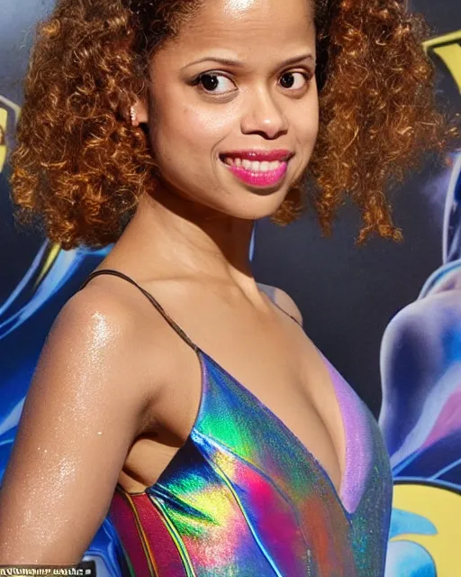 Image similar to beautiful actress gugu mbatha - raw as superhero sue storm in live action fantastic four movie, gugu is practicing creating a giant iridescent soap like bubble force field around her body