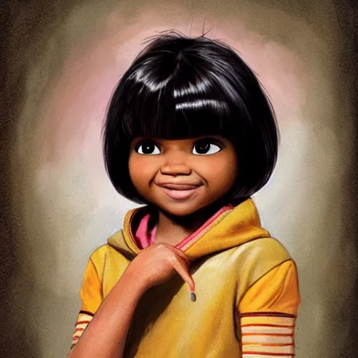 Prompt: portrait of zendaya as dora the explorer, by jean - baptiste monge