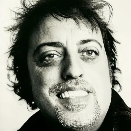 Image similar to billy joel portrait from the 7 0's, black and white