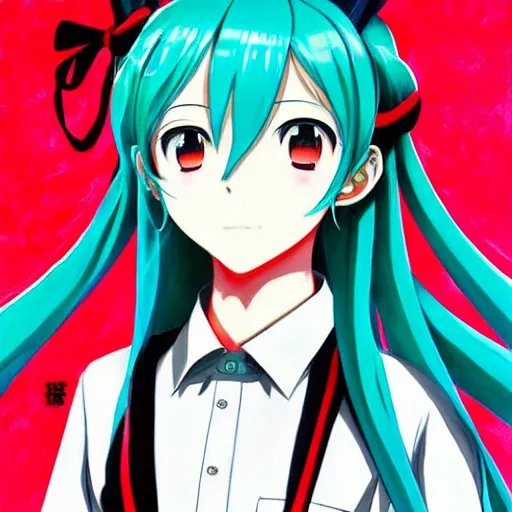 Image similar to beautiful amazing anime portrait painting of hatsune miku. by koyoharu gotouge, kohei horikoshi, tatsuya endo, satoshi kon