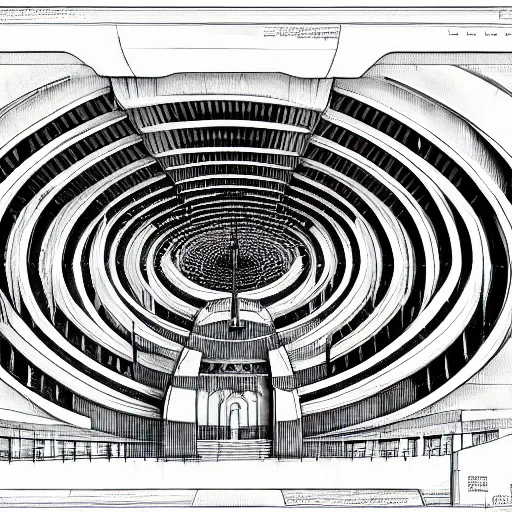 Image similar to hyper detailed architectural drawing of a panopticon