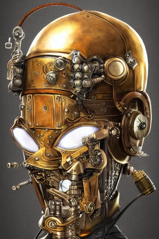 Image similar to steampunk helmet fantasy art mask robot ninja stylized digital illustration sharp focus, elegant intricate digital painting artstation concept art global illumination ray tracing advanced technology chaykin howard and campionpascale and cooke darwyn and davis jack