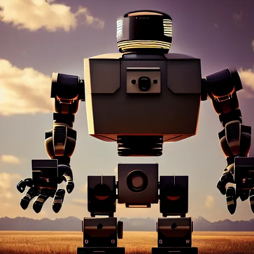 Prompt: a cute big robots. old photography, realistic 8 k, highly detailed, digital art