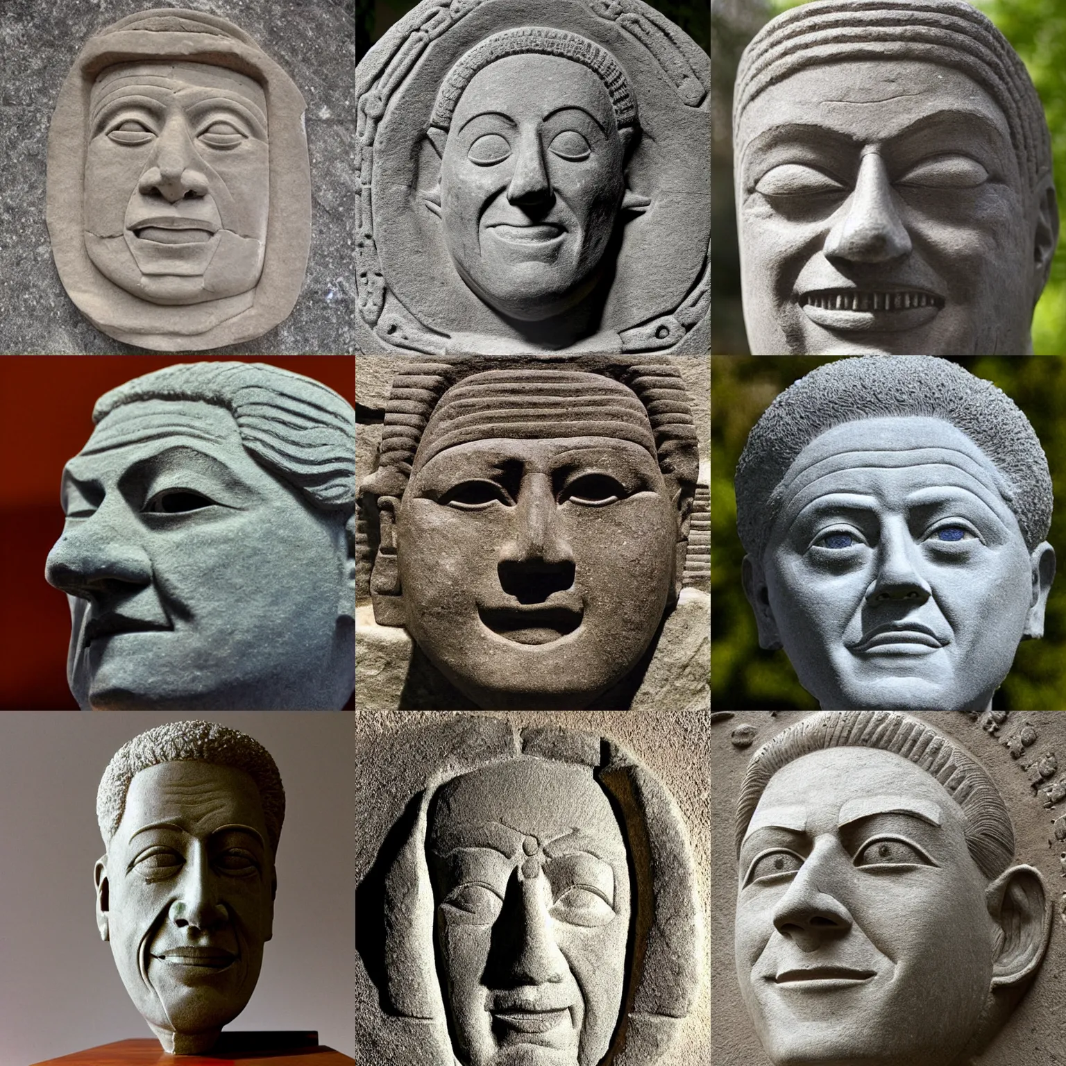 Prompt: bill clinton's face statue. mesoamerican stone carving. embossed stone relief. photo.