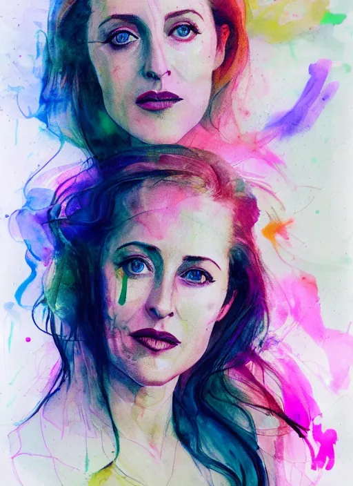 Image similar to gillian anderson by agnes cecile pastel light colours ink drips autumn lights