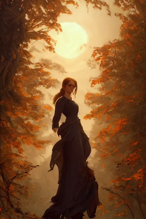 Image similar to emma watson goddess of the autumn twilight, highly detailed, digital painting, artstation, concept art, smooth, sharp focus, illustration, unreal engine 5, 8 k, art by artgerm and greg rutkowski and edgar maxence