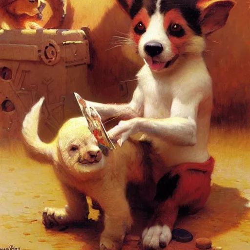 Image similar to cute animal playing game, highly detailed painting by gaston bussiere, craig mullins, j. c. leyendecker, 8 k