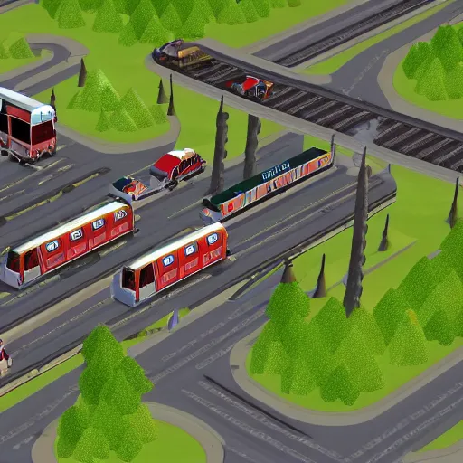 Prompt: realistic graphic of transport tycoon,