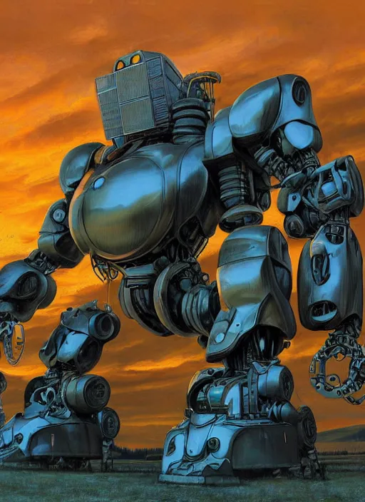 Prompt: realistic physically based rendering of a giant mechanical robot at yellowstone national park by jack kirby and simon bisley, epic, awesome trendy color palette, cinematic