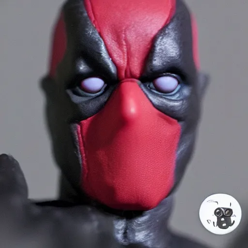 Image similar to wade wilson claymation, deadpool, cinematic, volumetric lighting