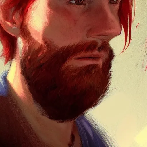 Image similar to portrait of a man by greg rutkowski, he is about 3 0 years old, english, short red hair, blue eyes, red beard, highly detailed portrait, digital painting, artstation, concept art, smooth, sharp foccus ilustration, artstation hq