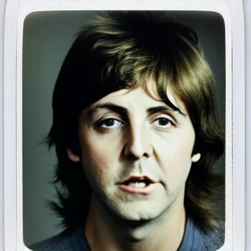 Image similar to Polaroid Portrait of a younger 1970s Paul McCartney, taken in the 1970s, photo taken on a 1970s polaroid camera, grainy, real life, hyperrealistic, ultra realistic, realistic, highly detailed, epic, HD quality, 8k resolution, body and headshot, film still, front facing, front view, headshot and bodyshot, detailed face, very detailed face, by Andy Warhol