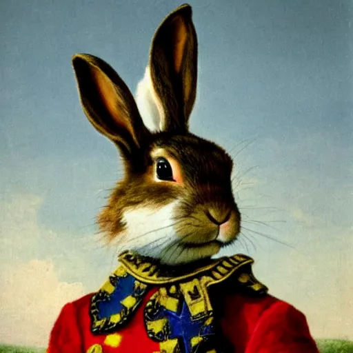 Image similar to a rabbit dressed as a carolean soldier