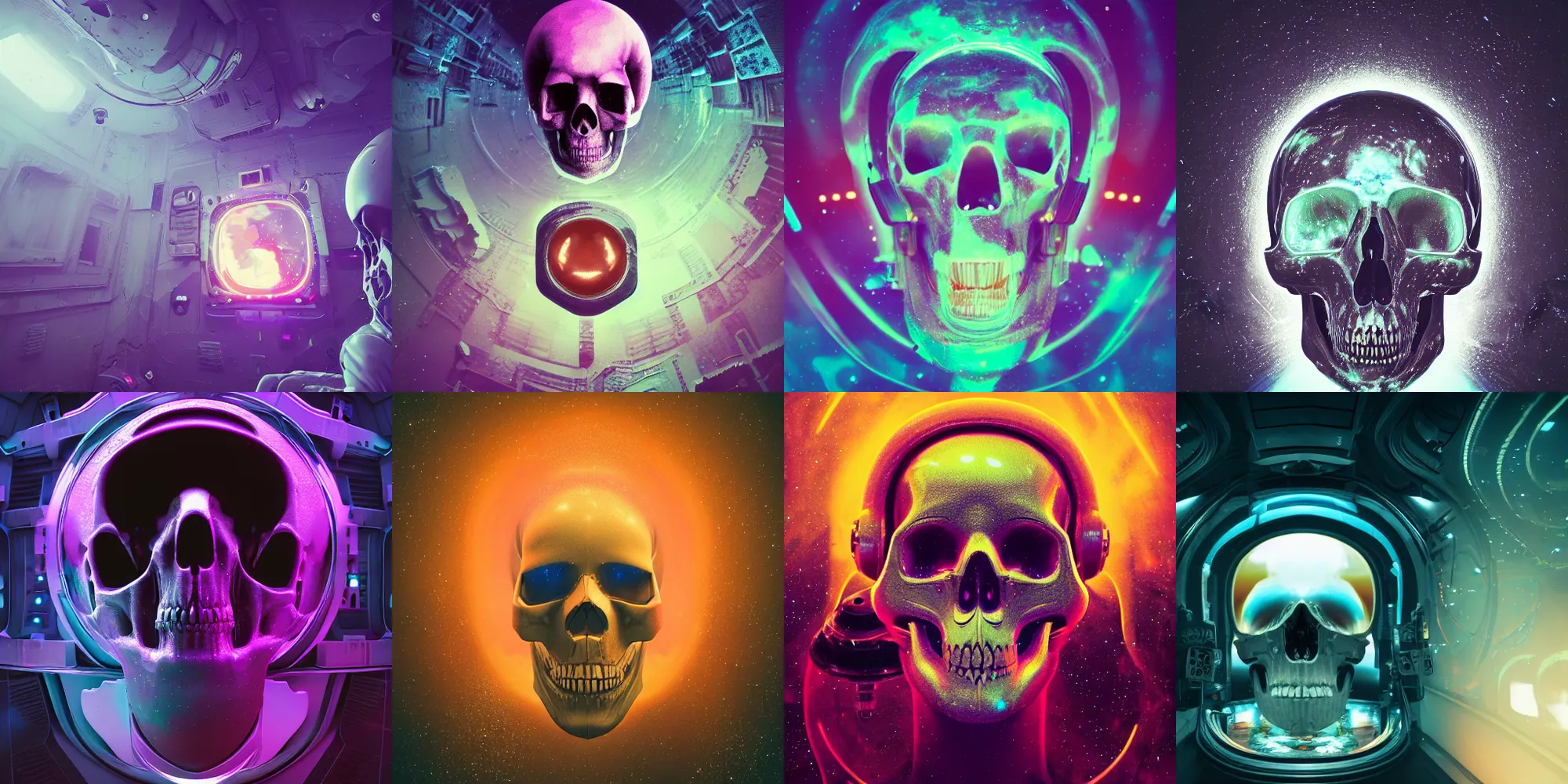 Image similar to astronaut skull, cosmic horror, abstract, ghostly, arcade, duotone, poltergeist, epic lighting, intricate, elegant, highly detailed, smooth, sharp focus, unreal engine 5, raytracing, in the style of beeple and mike winkelmann, ultraviolet colors,