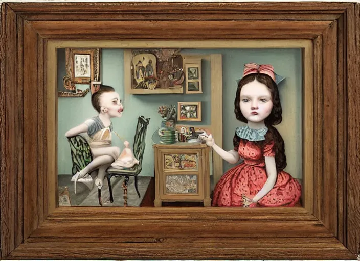 Image similar to simple folk art, lowbrow, matte painting, 3 - d highly detailed, in the style of mark ryden,