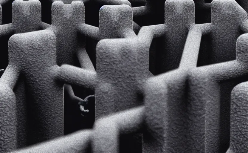 Image similar to cinestill 5 0 d photographic portrait by helen levitt of a group of android women wearing rugged black mesh techwear in a cement maze, extreme closeup, modern cyberpunk, minimalism, dust storm, 8 k, hd, high resolution, 3 5 mm, f / 3 2, ultra realistic faces, intricate detail, ex machina