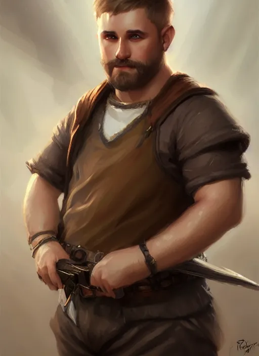 Image similar to a _ fantasy _ style _ portrait _ painting _ of slightly chubby white male very short hair short stubble, brown hair, rpg dnd oil _ painting _ unreal _ 5 _ daz. _ rpg _ portrait _ extremely _ detailed _ artgerm _ greg _ rutkowski _ greg