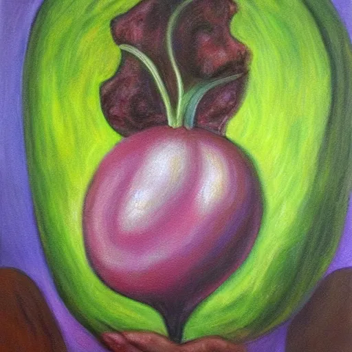 Image similar to crying onion face big tears pastel oil painting