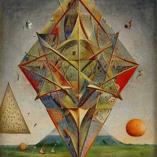 Prompt: mathematical equations painted by bosch, mathematical paradise, beautiful animals, equation heaven, platonic solids, elegant diagrams, beautiful equations, oil paint, hyperrealistic, surreal, collection of louvre