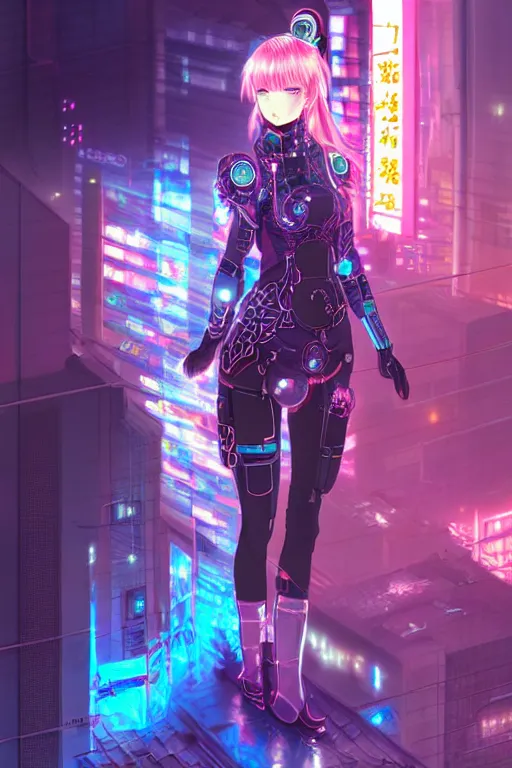 Image similar to anime key visua futuristic cyber warrior girl, on cyberpunk neon light tokyo rooftop, ssci - fi and fantasy, intricate and very beautiful, highly detailed and digital painting, concept art, smooth, illustration, art by l taekwon kim / a - rang style and liya nikorov and rongzhen luo and rossdraws