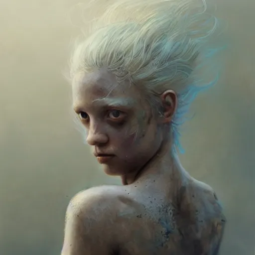 Prompt: hyper realistic photograph portrait of postapocalyptic albino girl, cinematic, artstation, cgsociety, greg rutkowski, james gurney, mignola, craig mullins, brom