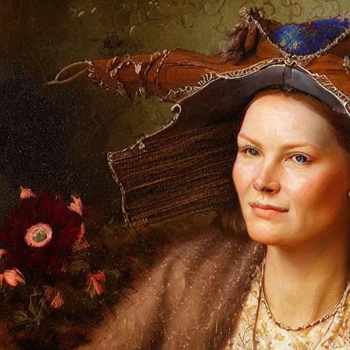 Image similar to portrait of a frisian woman ( 3 5 ) from magna frisia, fryslan, an oil painting by ross tran and thomas kincade