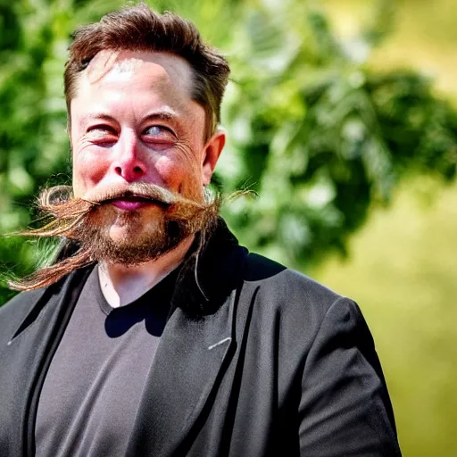 Prompt: elon musk with long mustache and epic beard, 5 0 mm