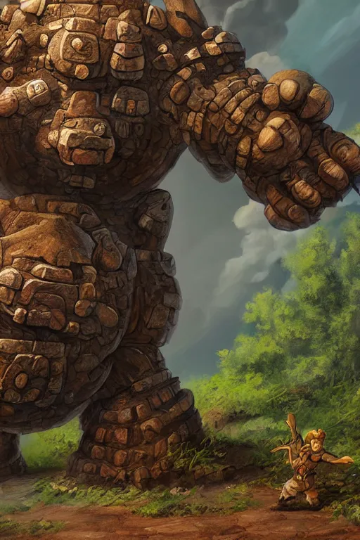 Image similar to zelda fantasy art giant golem troll wood rock greeble gemstone, global illumination ray tracing hdr fanart arstation by sung choi and eric pfeiffer and gabriel garza and casper konefal