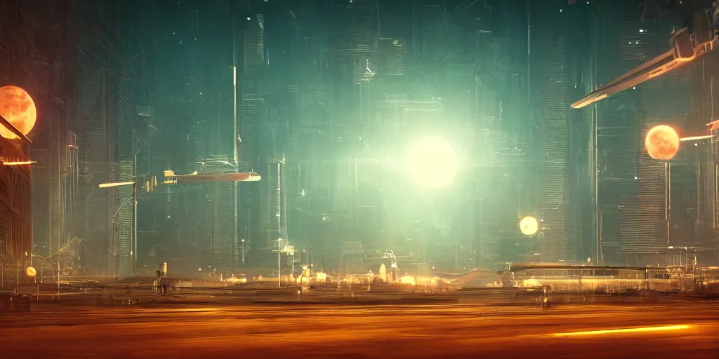 Image similar to cinematic shot of a futuristic neon st. petersburg city in the moon's hollow, russian orbit city cityscape, telephoto, iconic scene from the paranoid thriller sci fi film directed by stanley kubrick, anamorphic cinematography, beautiful composition, color theory, leading lines, photorealistic, moody volumetric lighting