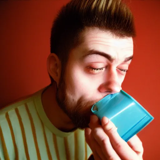 Image similar to kodak portra 8 0 0, flickr photograph of a guy eating glue out of a pot, glue eating guy, yummy glue pot delicious i love eating glue photo