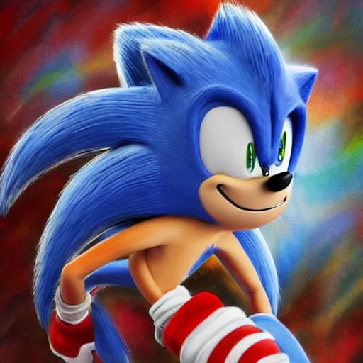 Image similar to nic cage as sonic the hedgehog, buff, painted portrait, highly detailed,