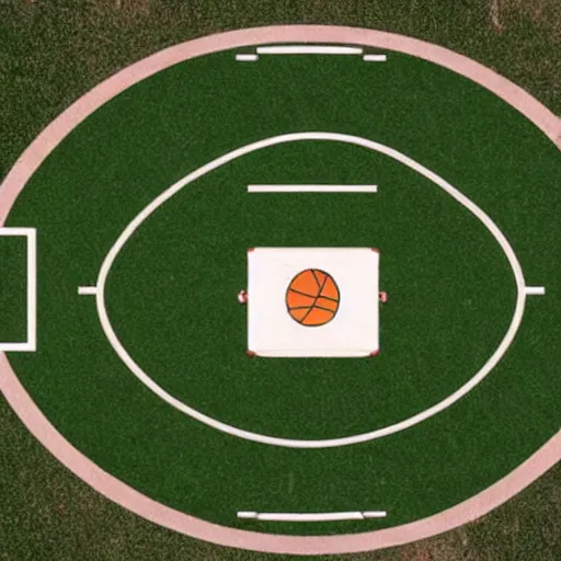 Prompt: basketball shaped like a cube on basketball court shaped like an oval, sports magazine cover