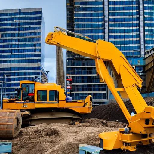 Prompt: big heavy machinery working on a building