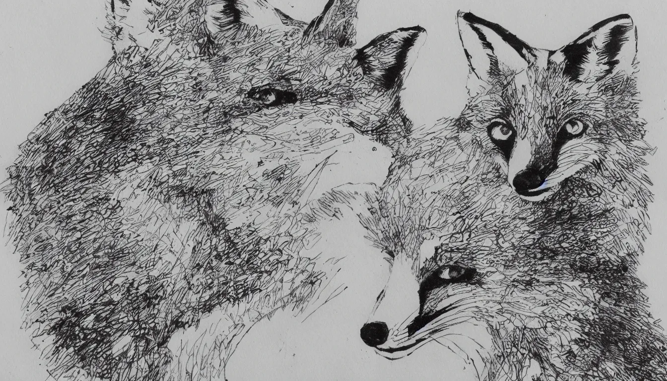 Image similar to fox, chinese ink brush, intricate background